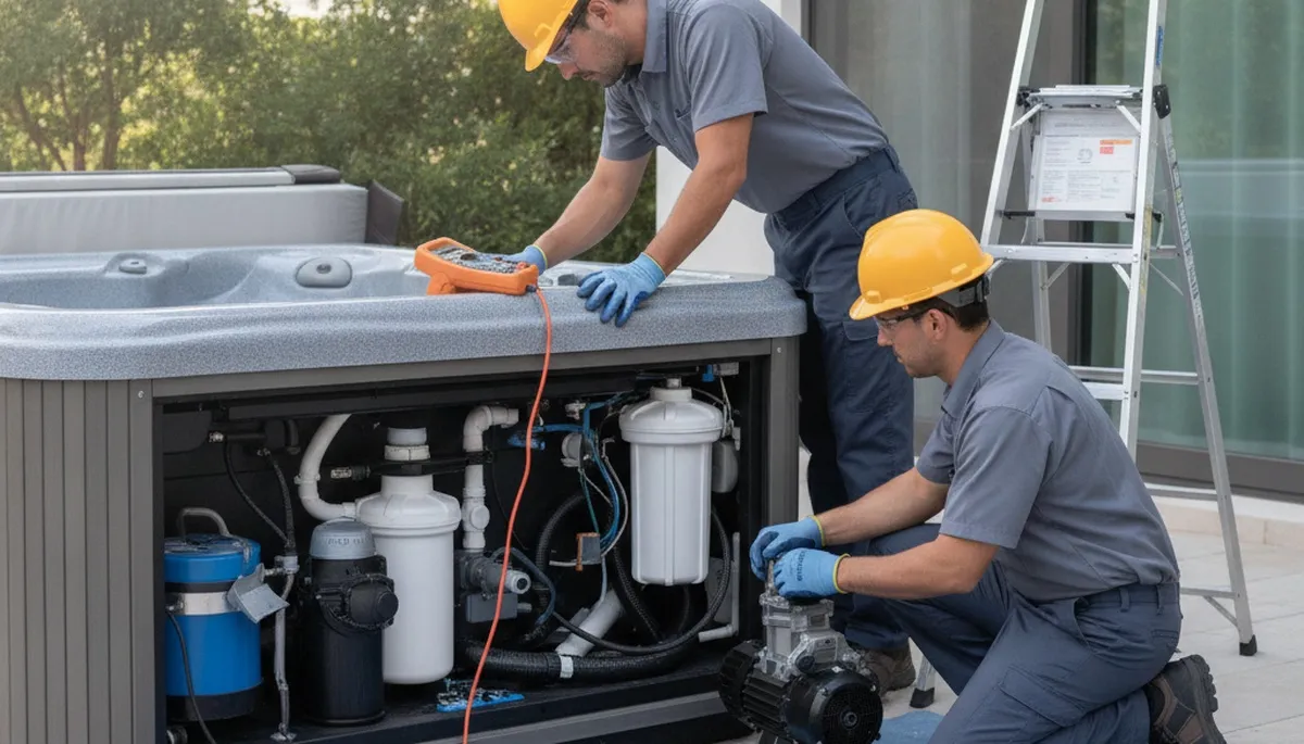 Savannah, GA plumber repairing spa plumbing for a home service call