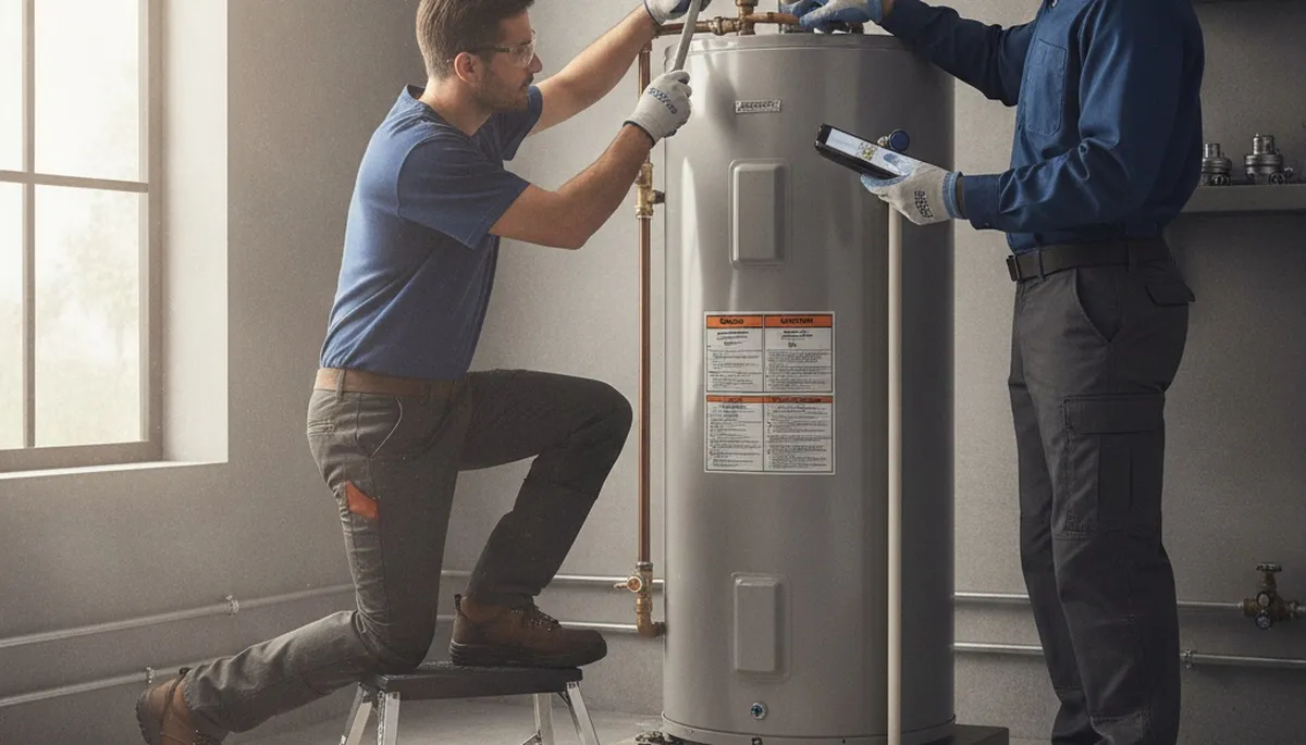 Water heater repair technician servicing a unit in Savannah, GA